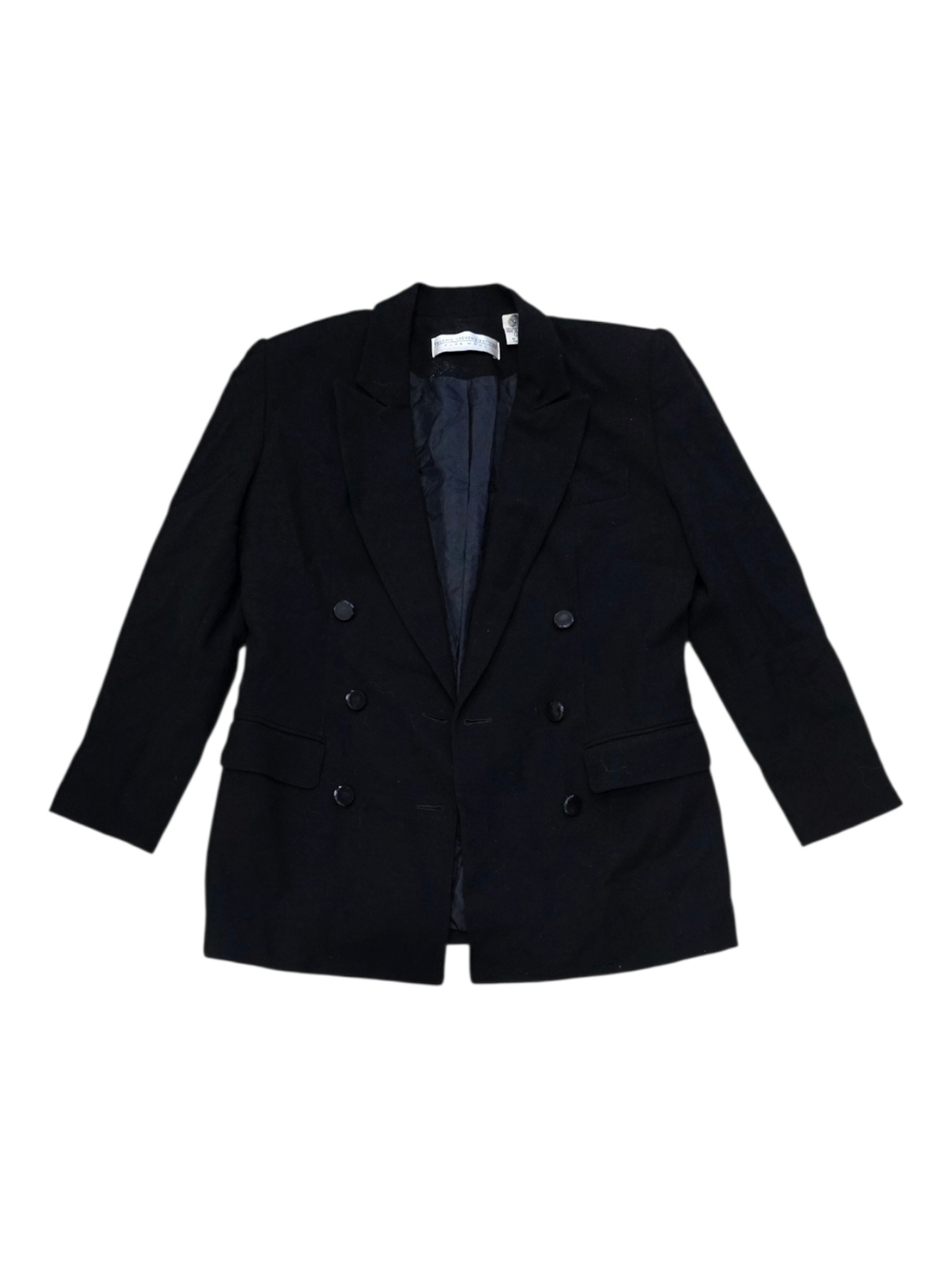 Valerie Stevens Petites Black Double-Breasted Blazer 100% Wool Size 2
